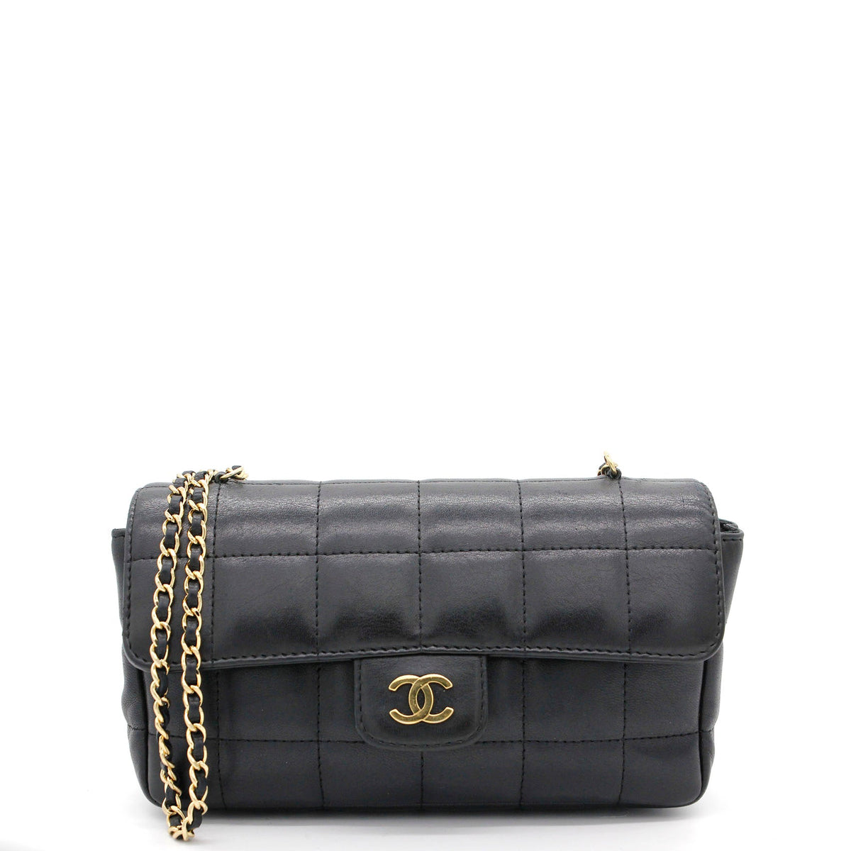 Square Quilted Chocolate Bar Mini Flap Black