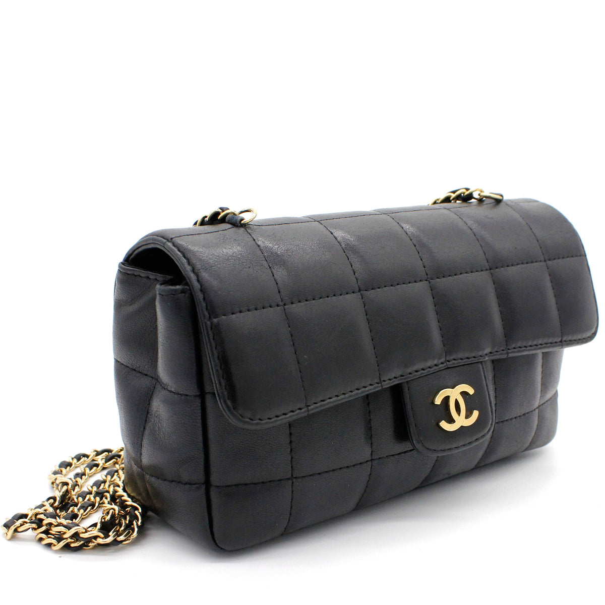 Square Quilted Chocolate Bar Mini Flap Black