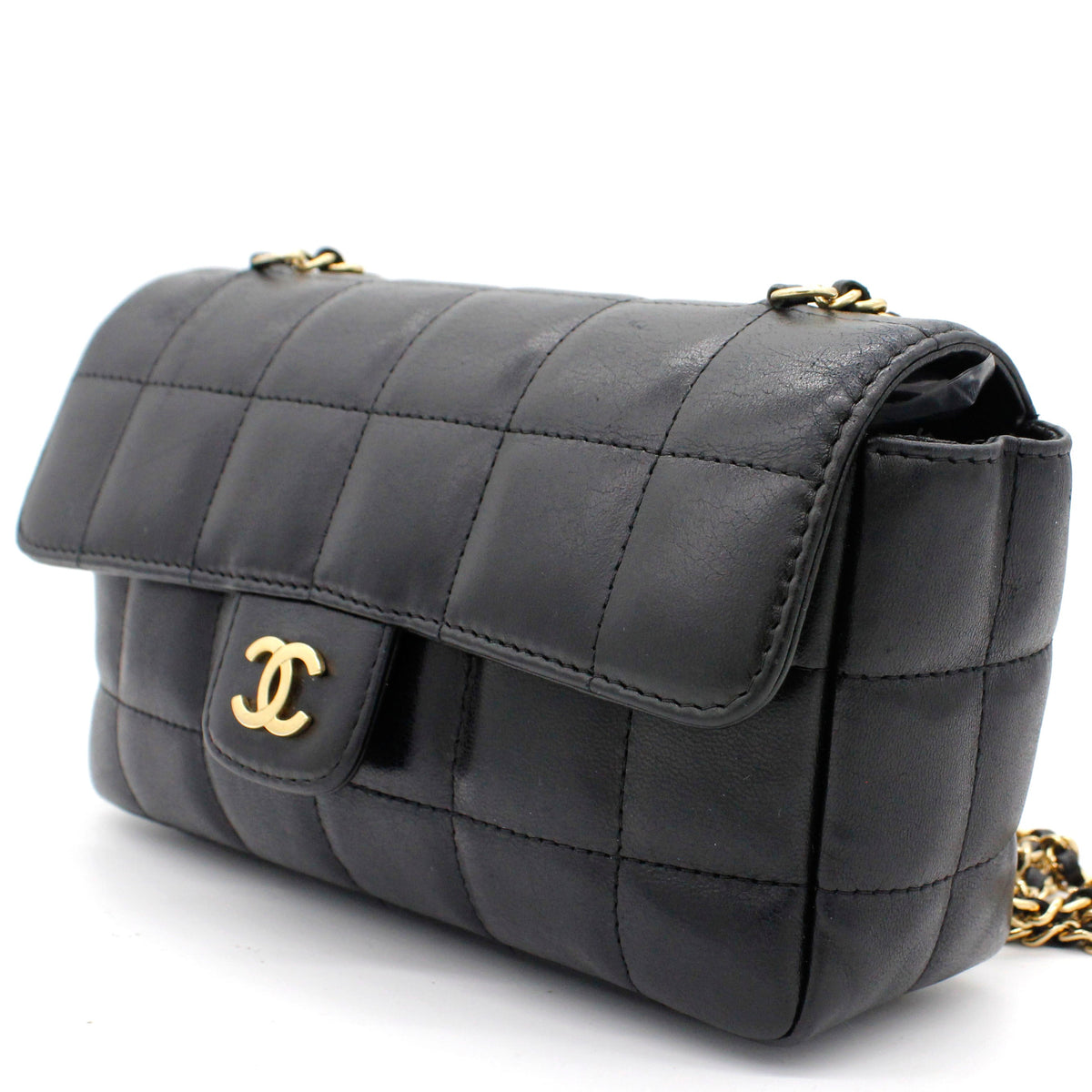 Square Quilted Chocolate Bar Mini Flap Black