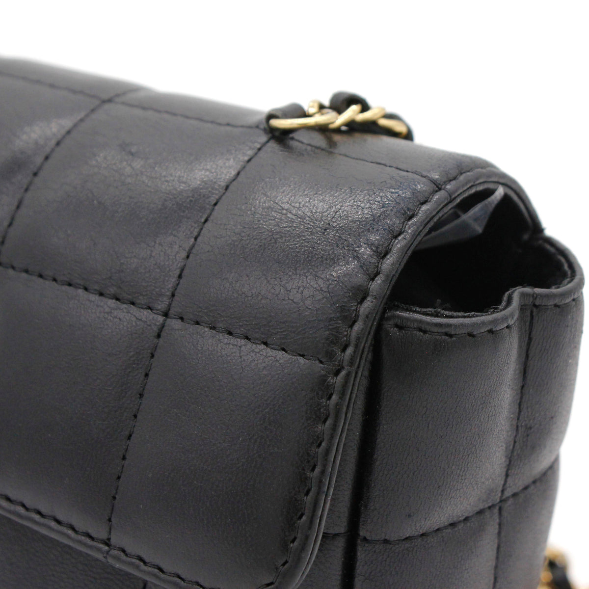 Square Quilted Chocolate Bar Mini Flap Black