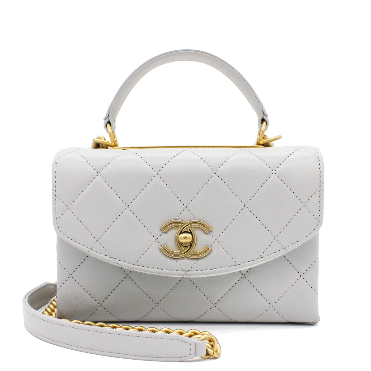 Quilted Lambskin Top Handle Flap Bag