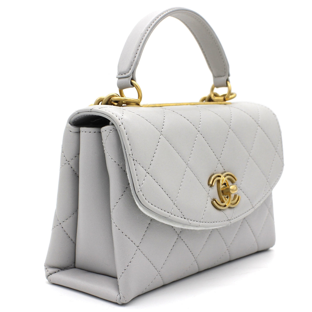 Quilted Lambskin Top Handle Flap Bag