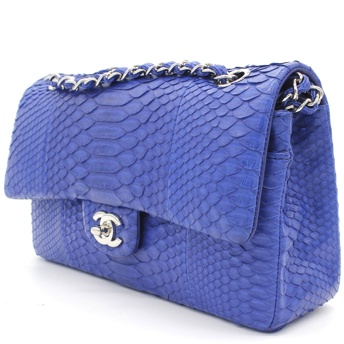 Blue Snack Leather Classic Double Flap Bag