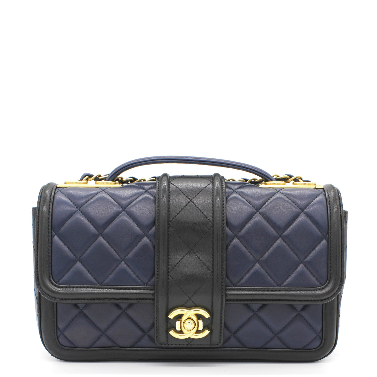Lambskin Quilted Medium Elegant CC Flap Navy Black