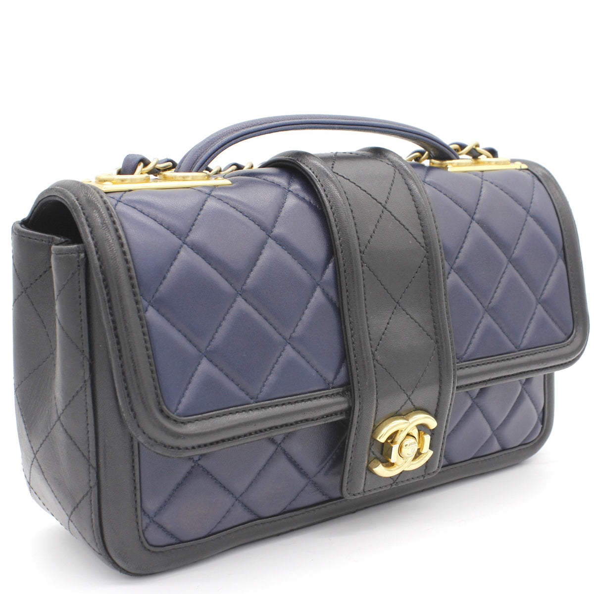 Lambskin Quilted Medium Elegant CC Flap Navy Black