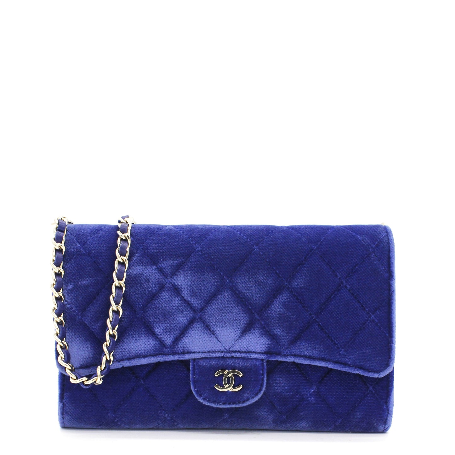 Velvet Quilted Wallet on Removable Chain Navy