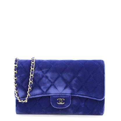 Velvet Quilted Wallet on Removable Chain Navy