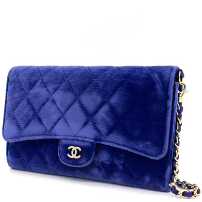 Velvet Quilted Wallet on Removable Chain Navy
