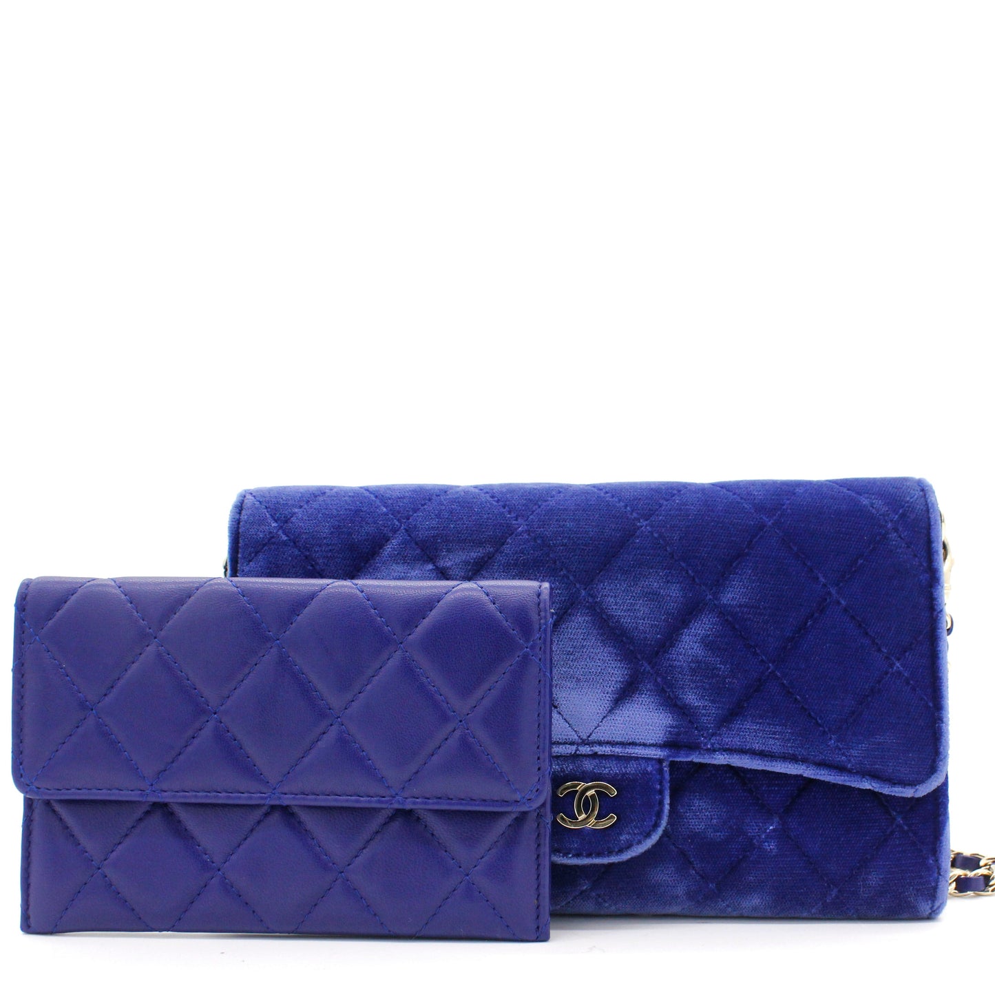 Velvet Quilted Wallet on Removable Chain Navy