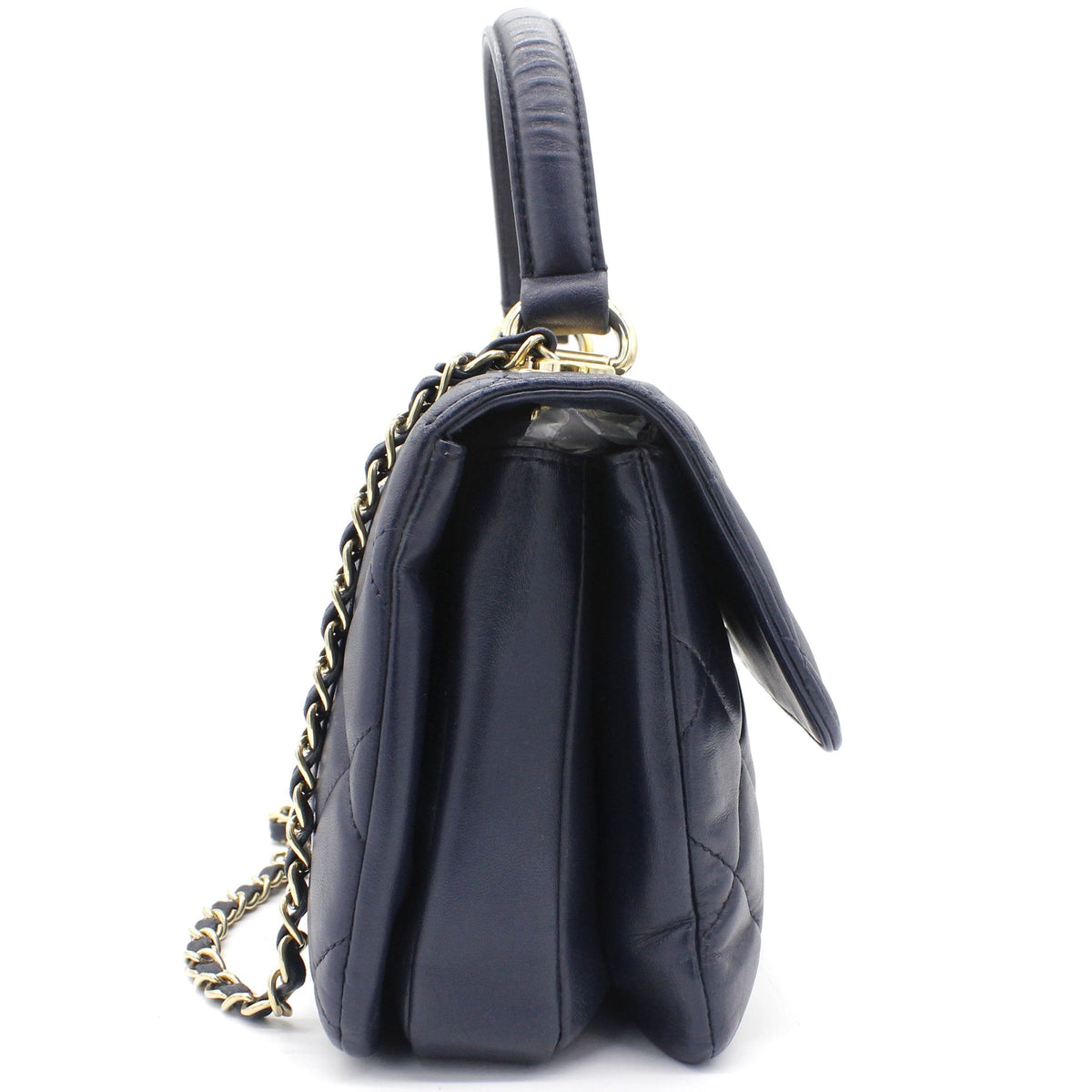 Navy Blue Quilted Leather Small Trendy CC Flap Shoulder Bag