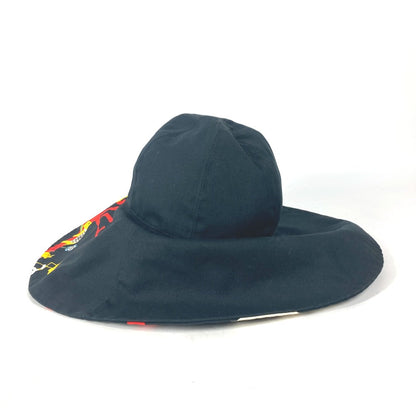 CHANEL hat cotton black Vintage Wide Brim All-over pattern CC COCO Mark Flower Floral Owl 57