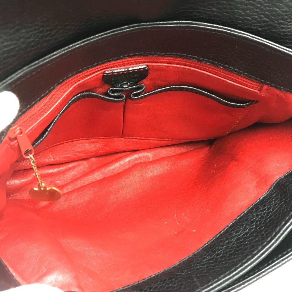 CELINE Handbag leather Black x Gold Metal vintage Circle logo Women Secondhand