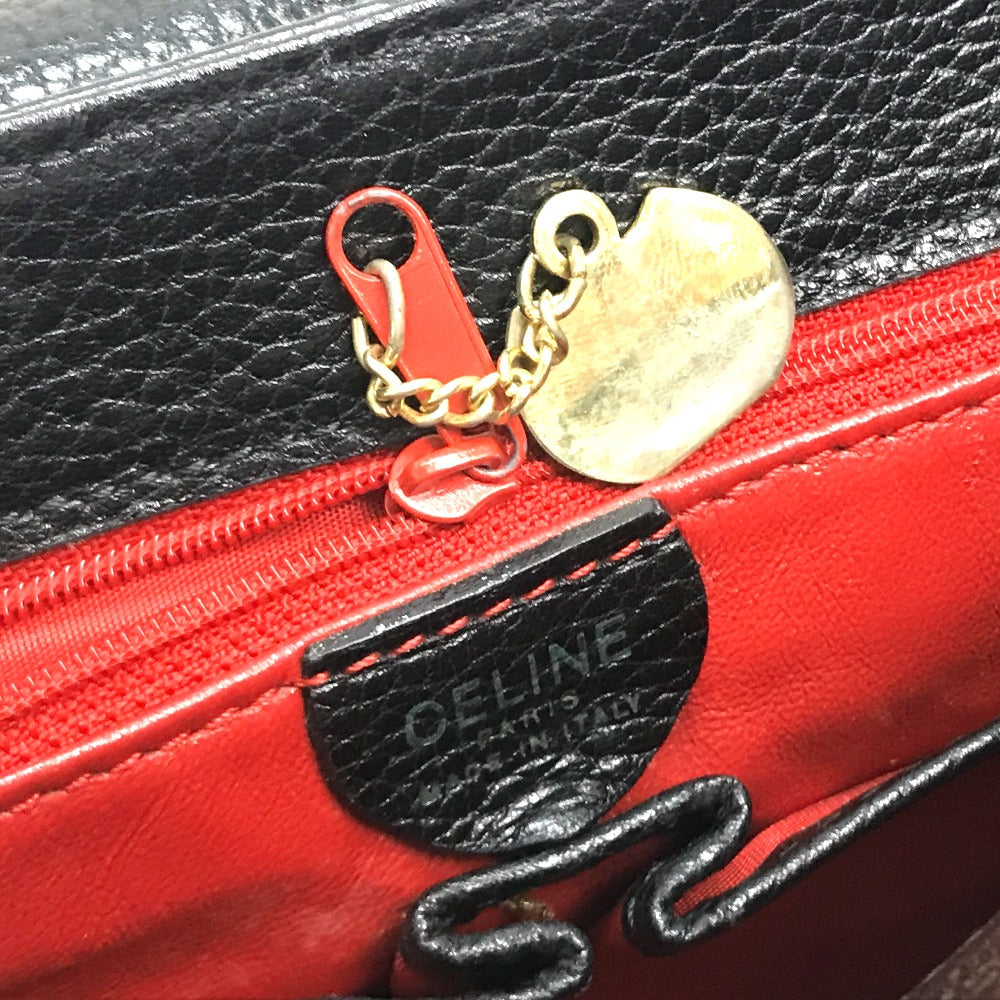 CELINE Handbag leather Black x Gold Metal vintage Circle logo Women Secondhand