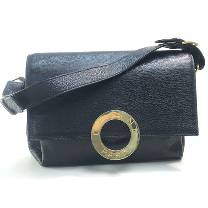 CELINE Handbag leather Black x Gold Metal vintage Circle logo Women Secondhand