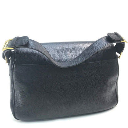 CELINE Handbag leather Black x Gold Metal vintage Circle logo Women Secondhand