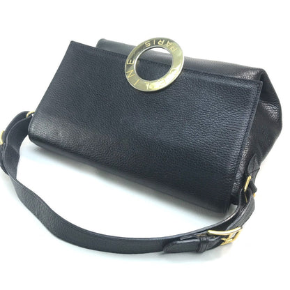 CELINE Handbag leather Black x Gold Metal vintage Circle logo Women Secondhand