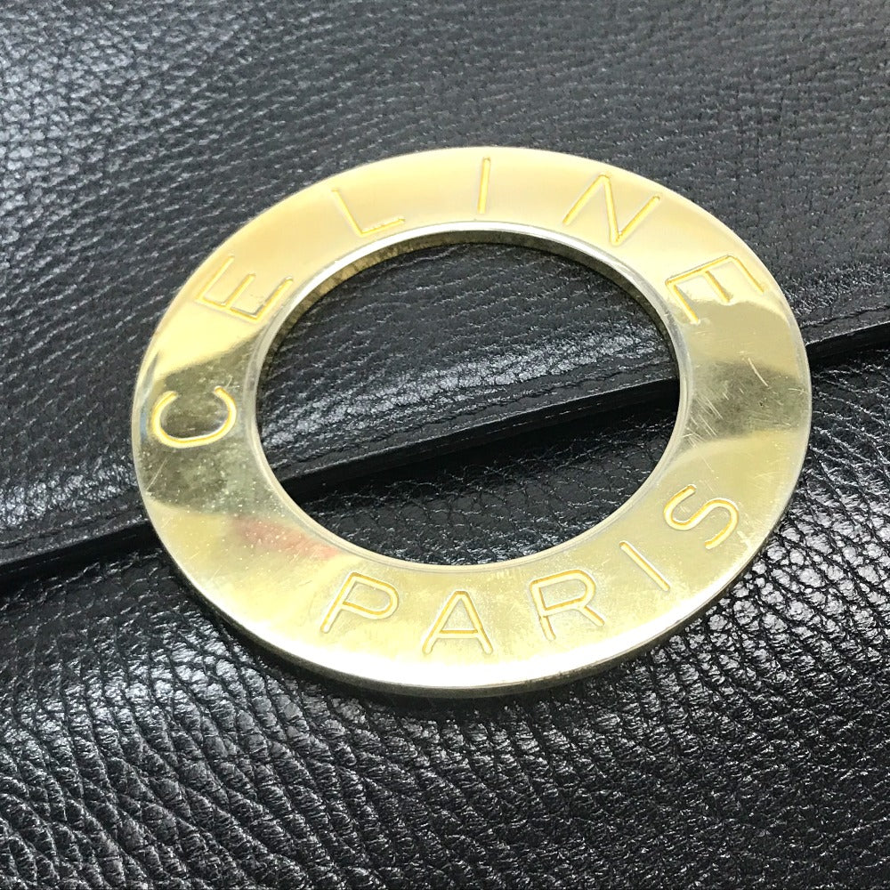 CELINE Handbag leather Black x Gold Metal vintage Circle logo Women Secondhand
