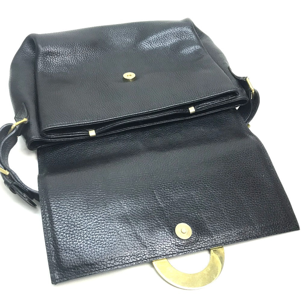 CELINE Handbag leather Black x Gold Metal vintage Circle logo Women Secondhand