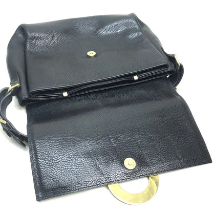 CELINE Handbag leather Black x Gold Metal vintage Circle logo Women Secondhand