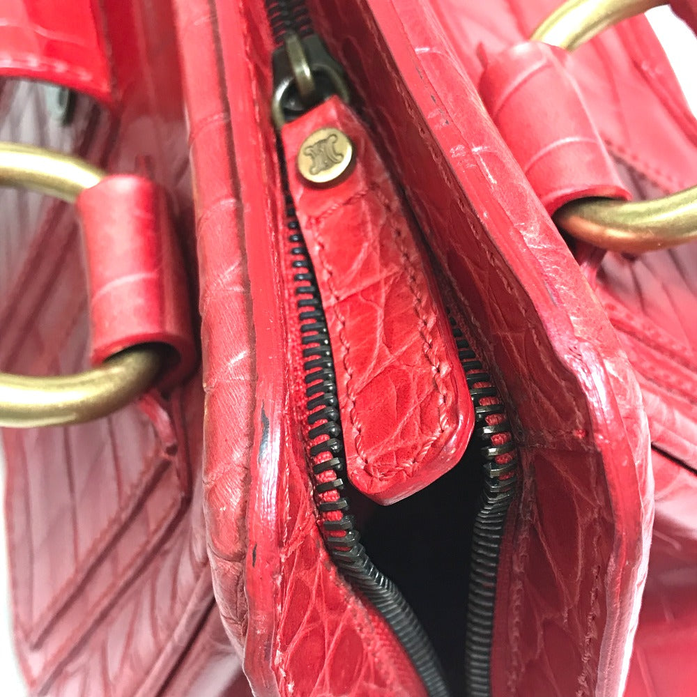 CELINE Handbag leather Red belt Embossing Women Used