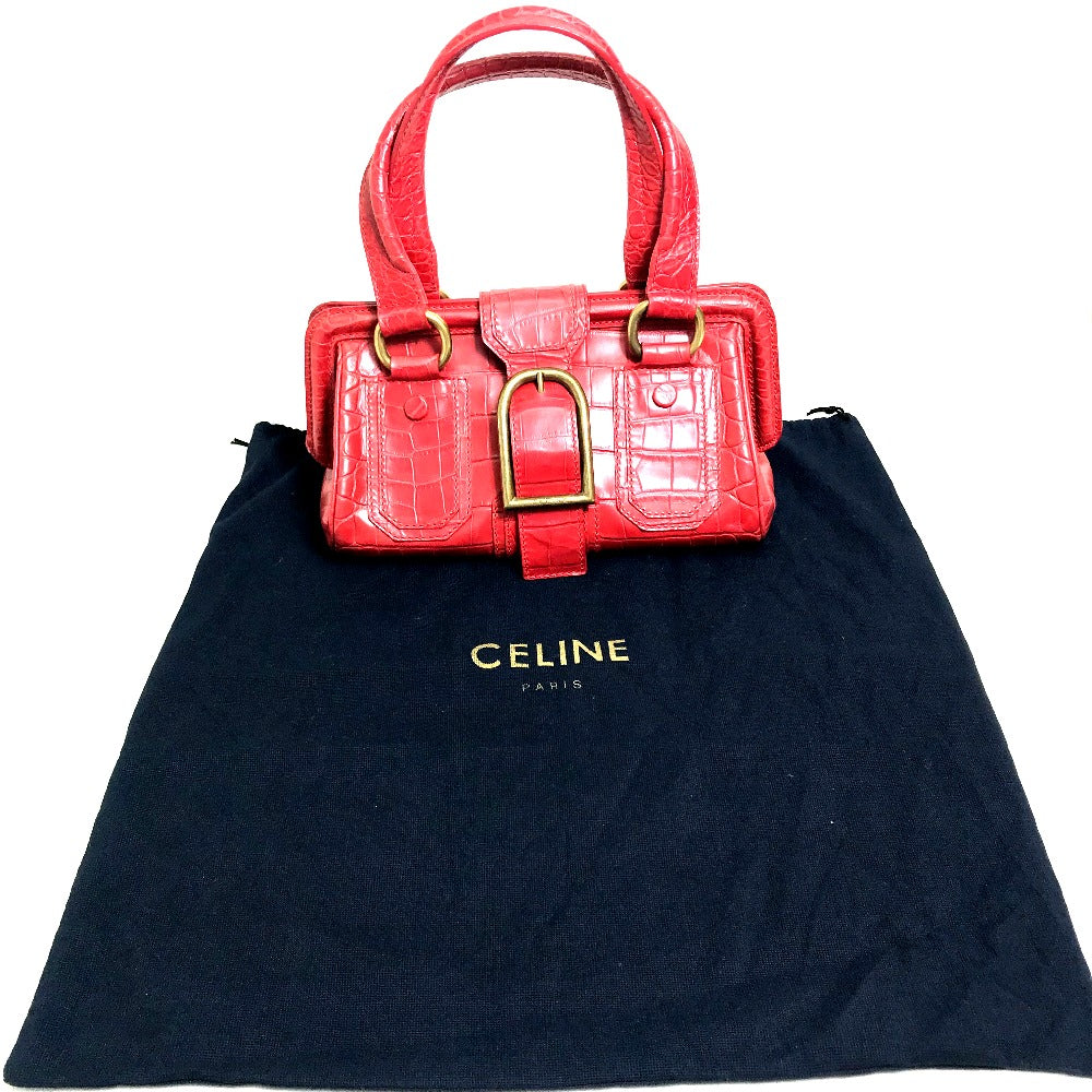 CELINE Handbag leather Red belt Embossing Women Used