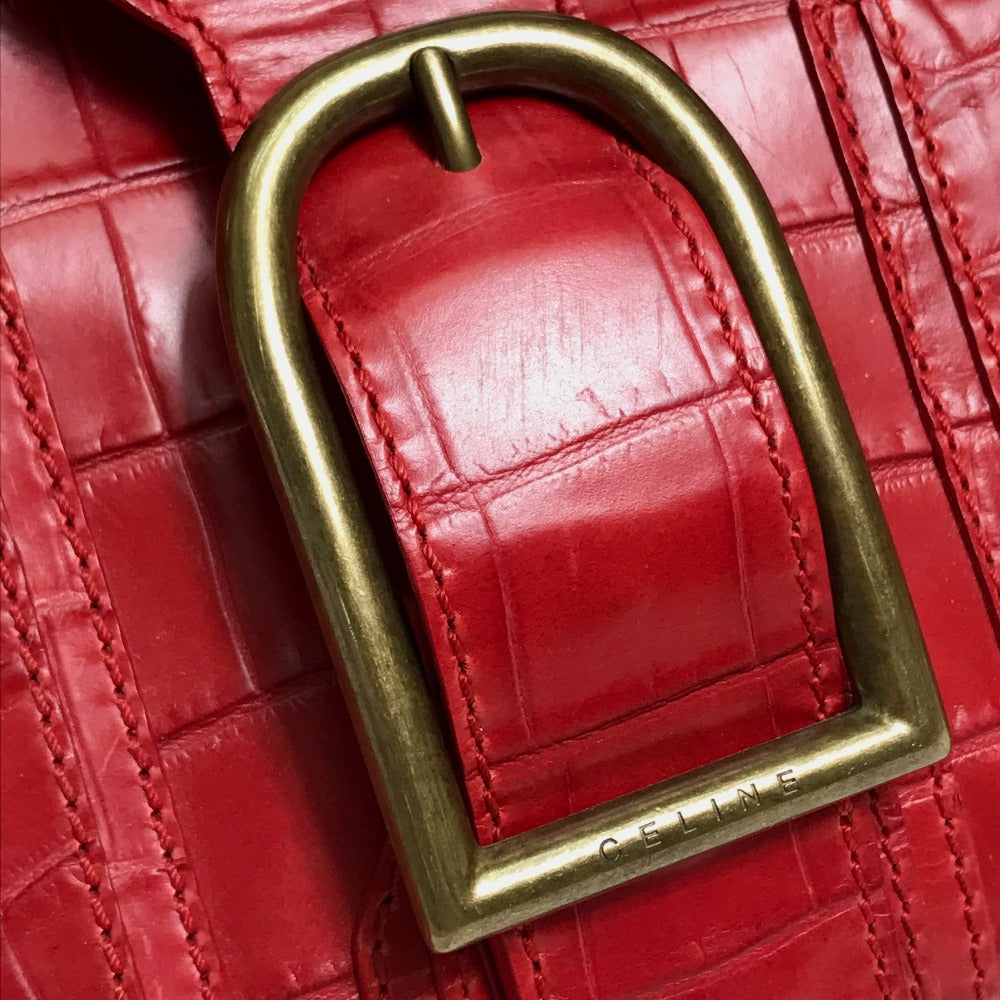 CELINE Handbag leather Red belt Embossing Women Used