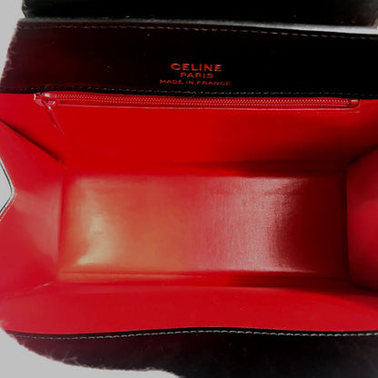CELINE Shoulder Bag leather Red / black vintage Bicolor logoMetal Women Secondhand