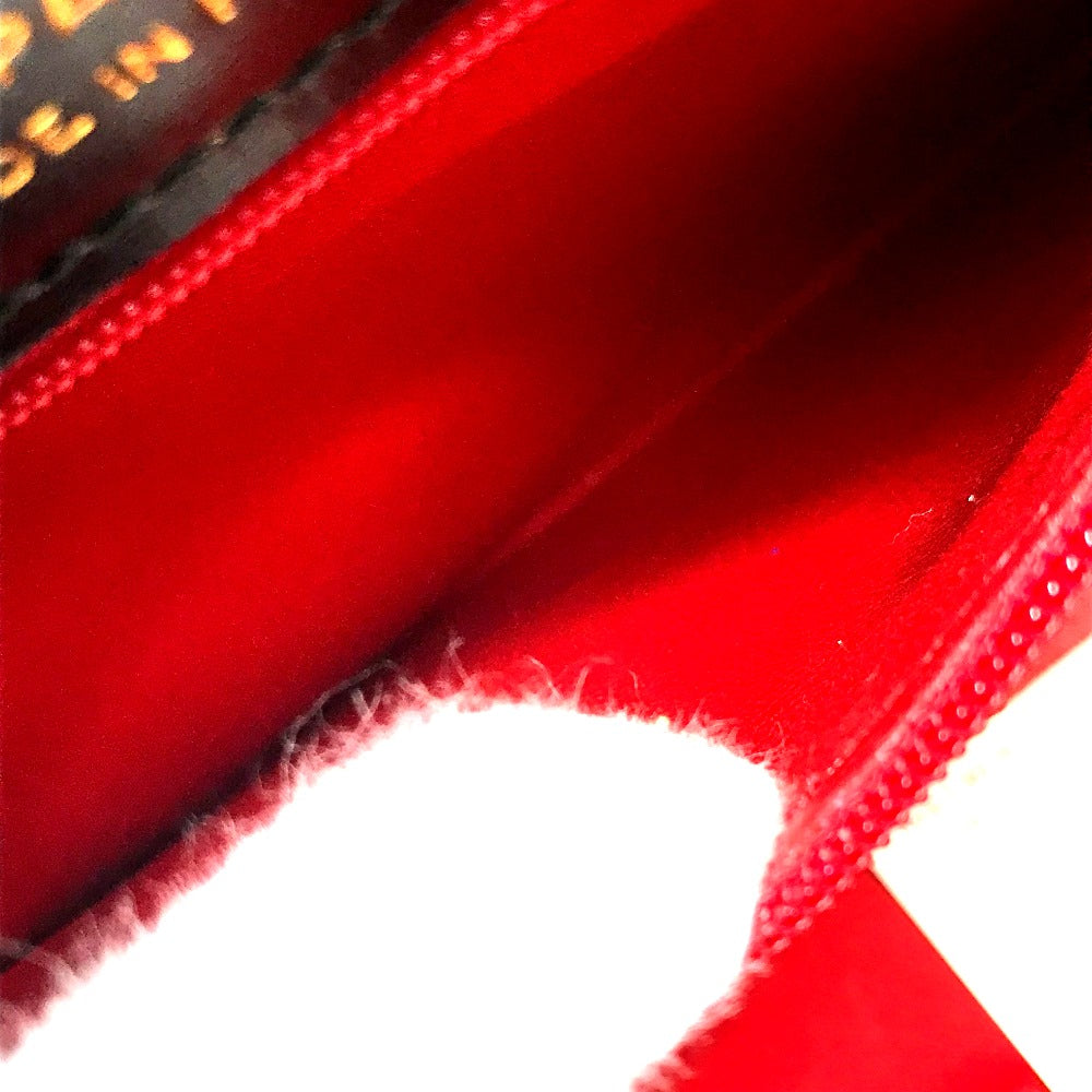 CELINE Shoulder Bag leather Red / black vintage Bicolor logoMetal Women Secondhand