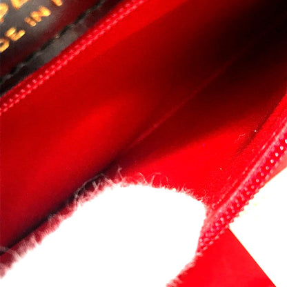 CELINE Shoulder Bag leather Red / black vintage Bicolor logoMetal Women Secondhand