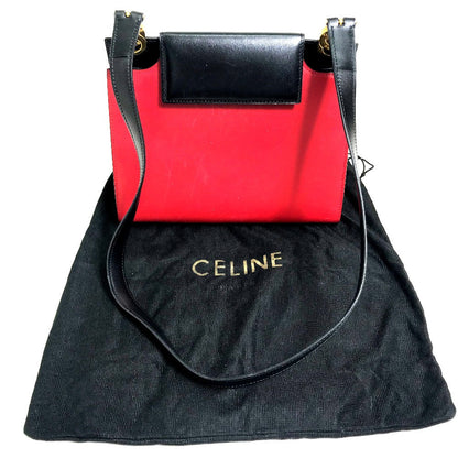 CELINE Shoulder Bag bag one belt vintage Bicolor LogoMetal leather Red / black Women Used