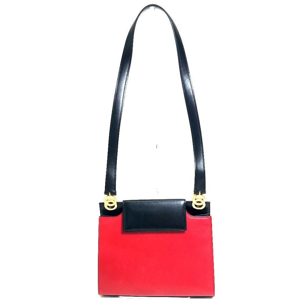 CELINE Shoulder Bag leather Red / black vintage Bicolor logoMetal Women Secondhand