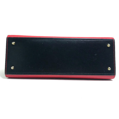 CELINE Shoulder Bag leather Red / black vintage Bicolor logoMetal Women Secondhand