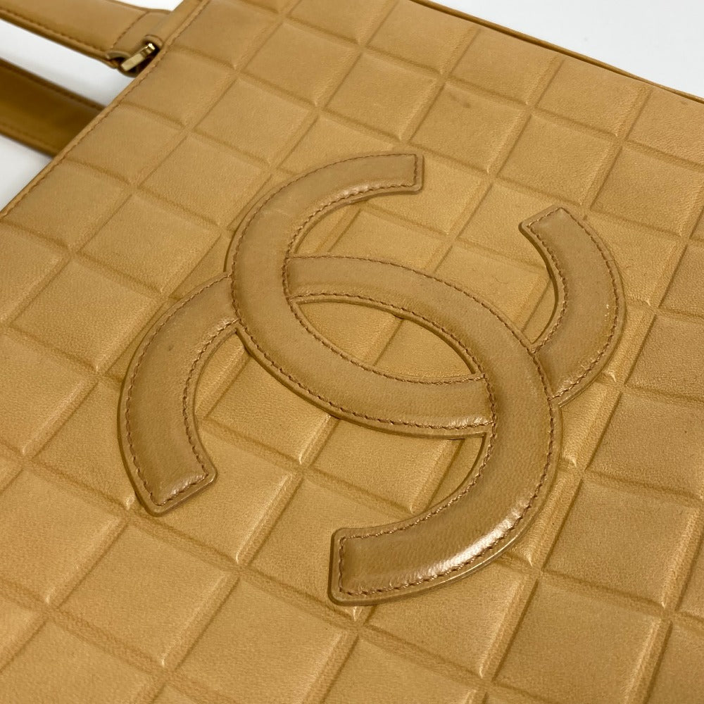 CHANEL Tote Bag A17809 Calfskin beige CCCOCO Mark Chocolate bar Women Used