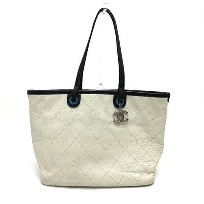 CHANEL Tote Bag Caviar skin white CC COCO Mark Matrasse