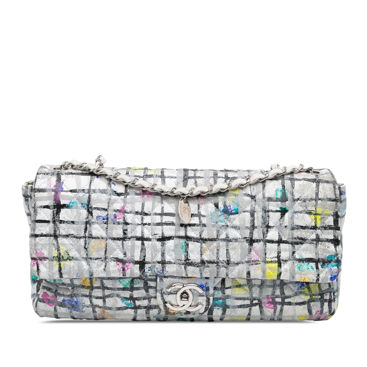 White Chanel Medium Calfskin Hand Painted Graffiti Flap Crossbody Bag