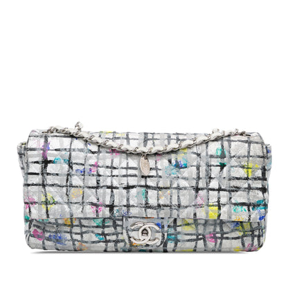 White Chanel Medium Calfskin Hand Painted Graffiti Flap Crossbody Bag