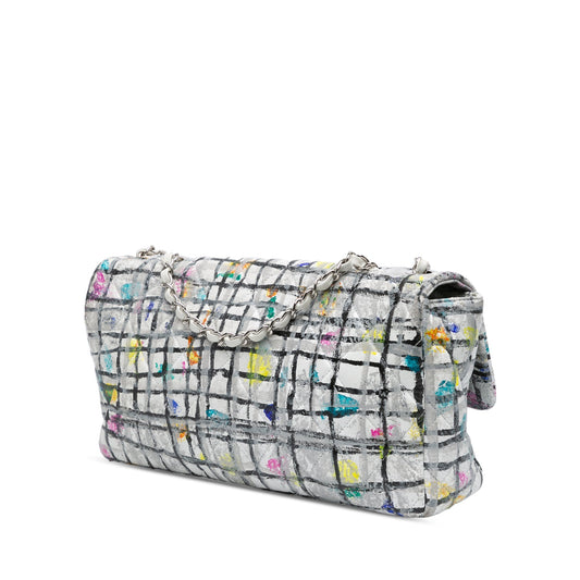 White Chanel Medium Calfskin Hand Painted Graffiti Flap Crossbody Bag