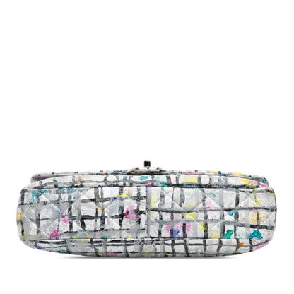 White Chanel Medium Calfskin Hand Painted Graffiti Flap Crossbody Bag