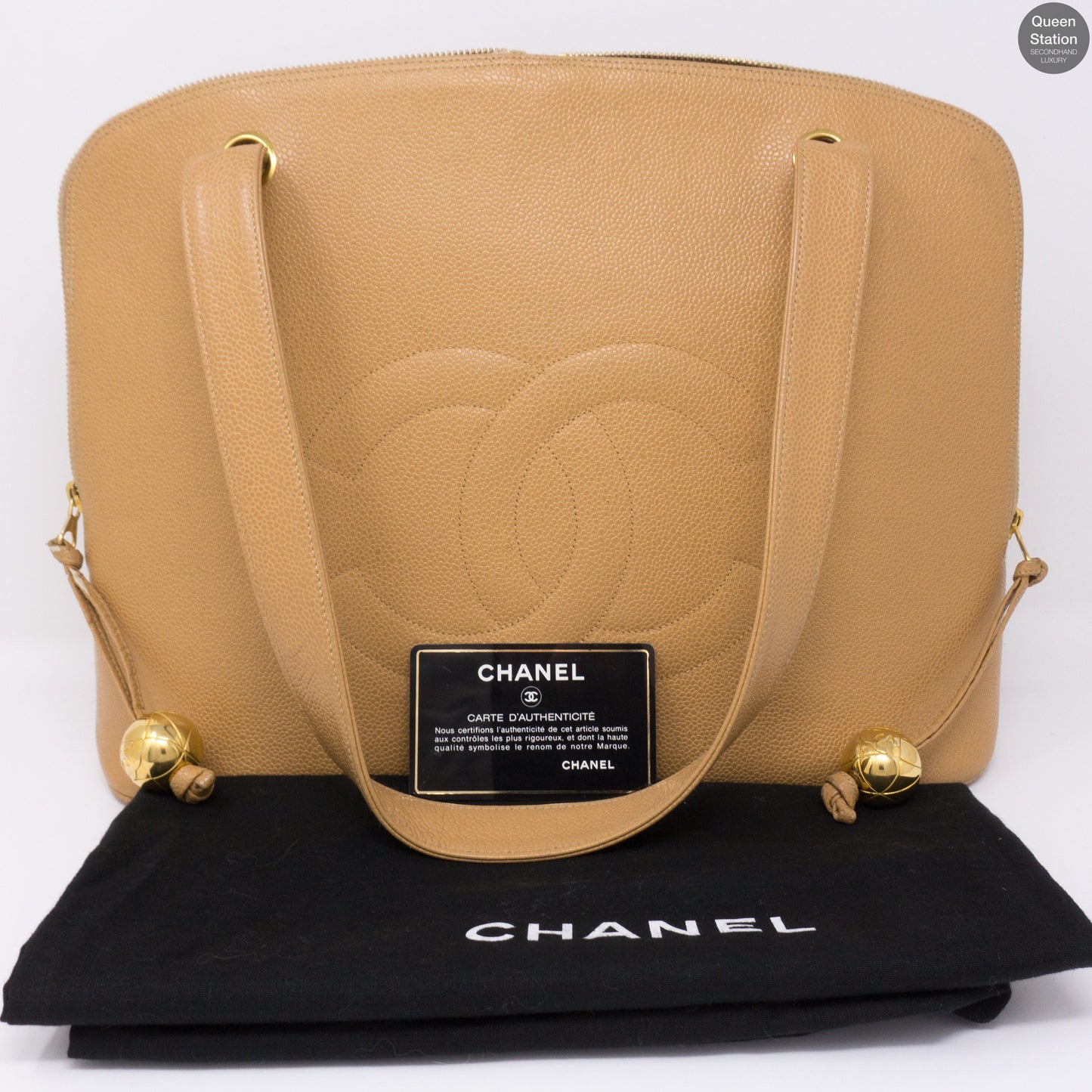 Vintage Beige Caviar CC Tote