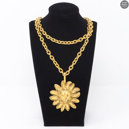 Gold Lion Sun Pendant Necklace