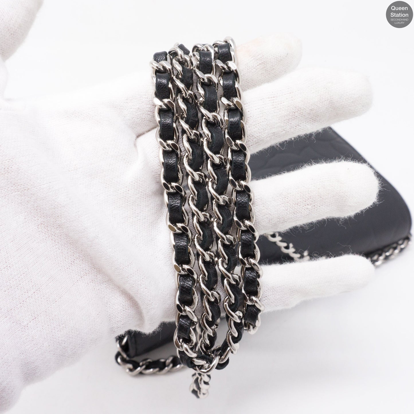 Black Leather Camelia Wallet On Chain