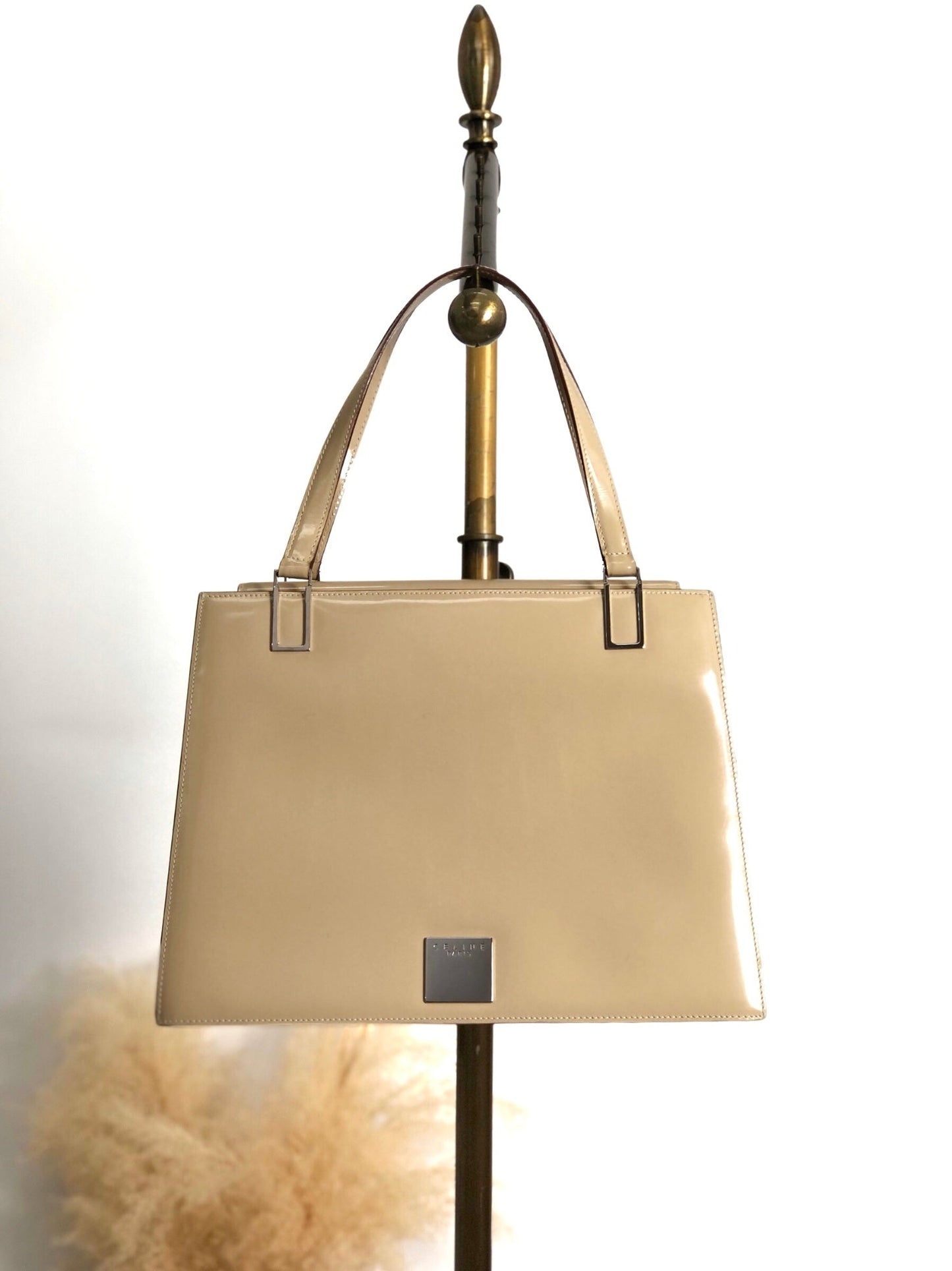 CELINE Logo Two-way Handbag Shoulder bag Beige Vintage nb66wk