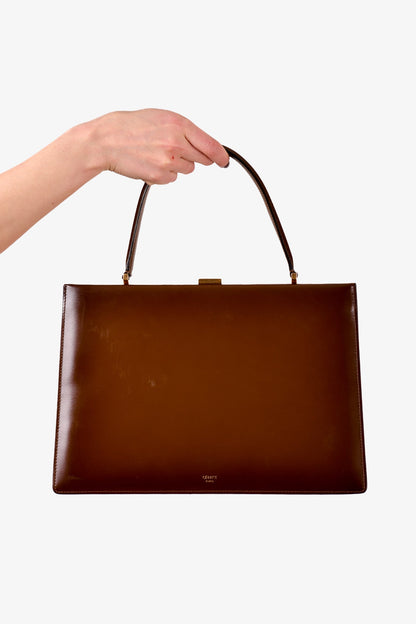 Celine Brown Leather Clasp Medium Top Handle