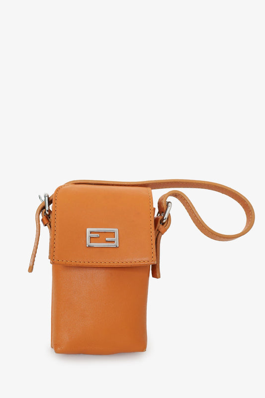 Fendi Vintage Brown Leather Mini Phone Pouch