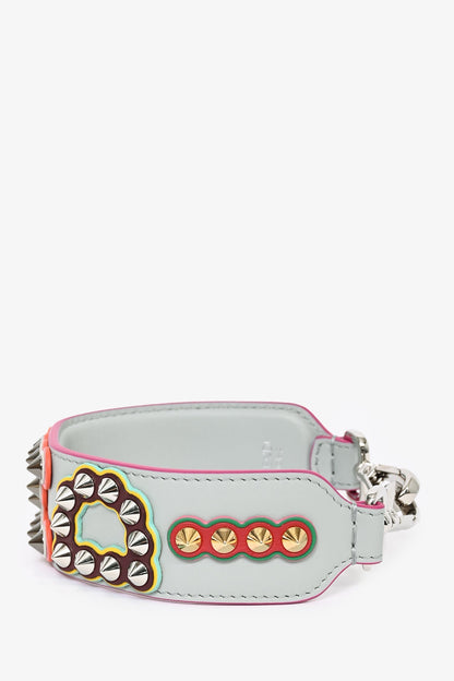 Fendi Grey Leather Multicoloured Spike 'FENDI' Bag Strap