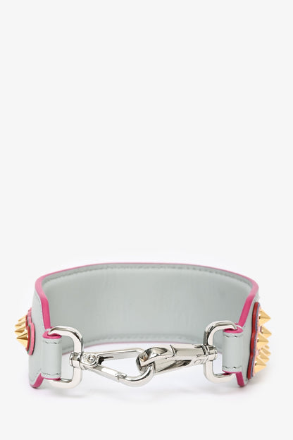 Fendi Grey Leather Multicoloured Spike 'FENDI' Bag Strap