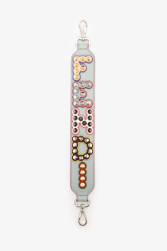 Fendi Grey Leather Multicoloured Spike 'FENDI' Bag Strap
