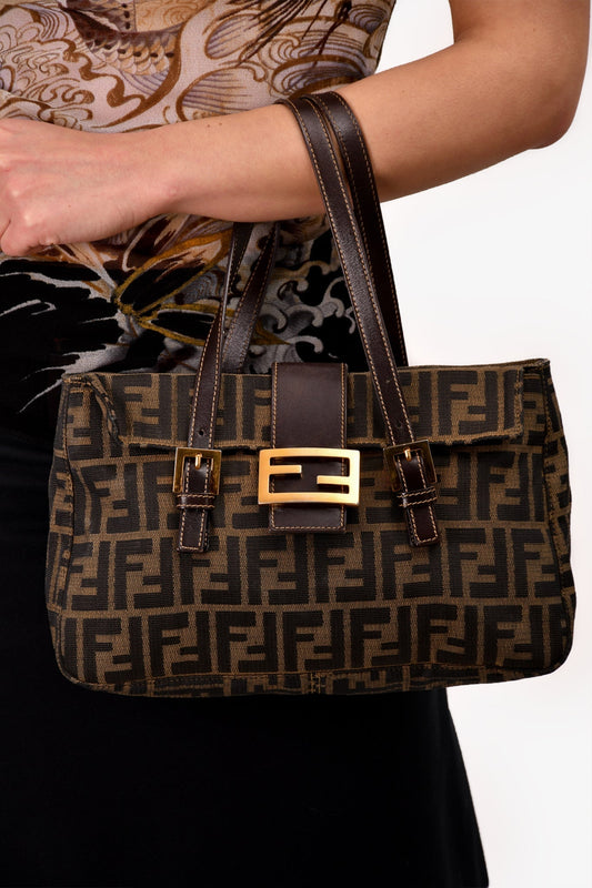 Fendi Brown Zucca Canvas Double Handle Bag