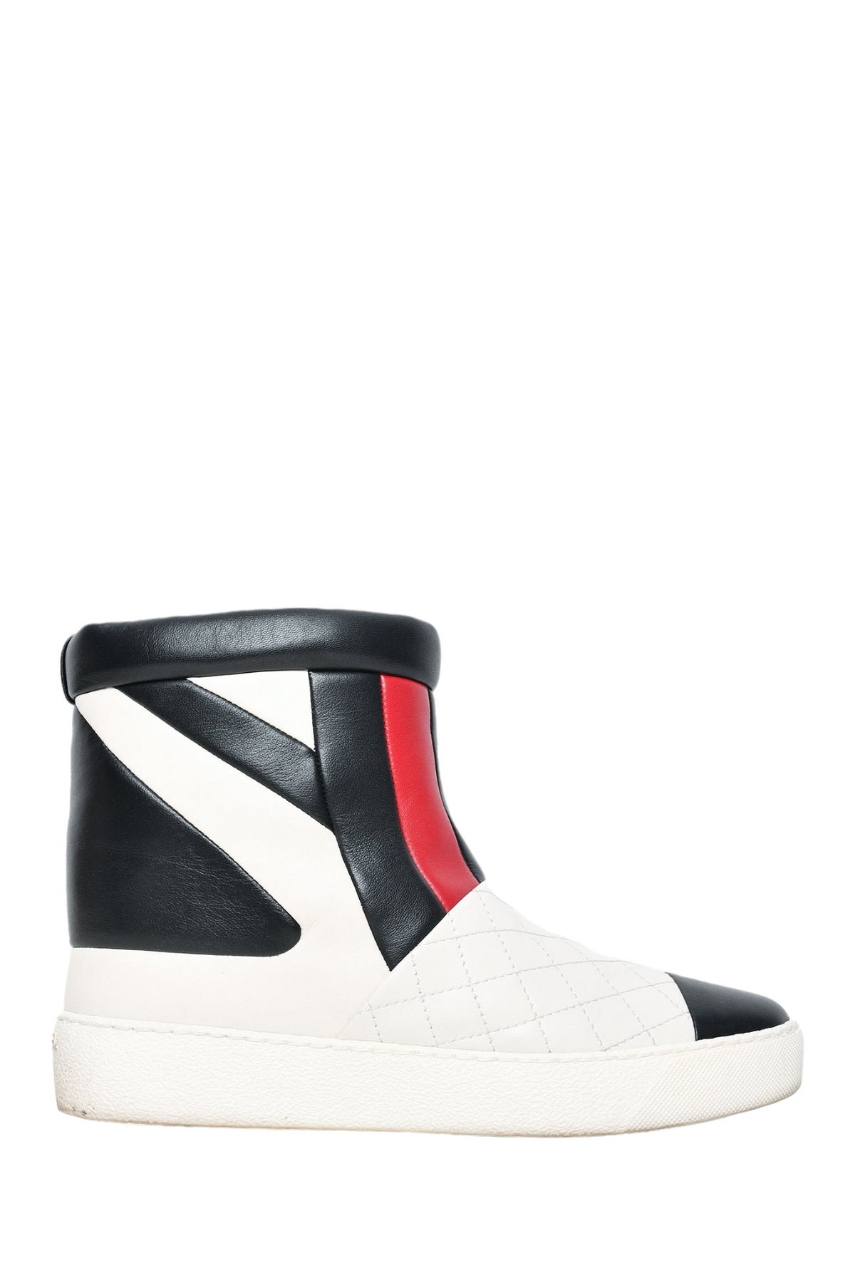 Chanel White/Black/Red Leather Quilted Ankle Boots Size 37