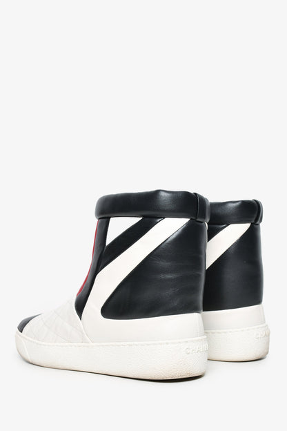 Chanel White/Black/Red Leather Quilted Ankle Boots Size 37